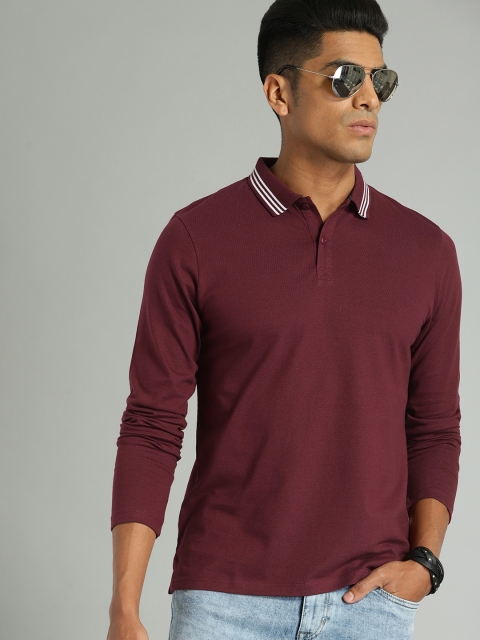 

The Roadster Lifestyle Co Men Maroon Solid Polo Collar Pure Cotton T-shirt
