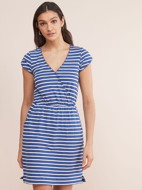 

next Women Blue Striped Wrap Dress