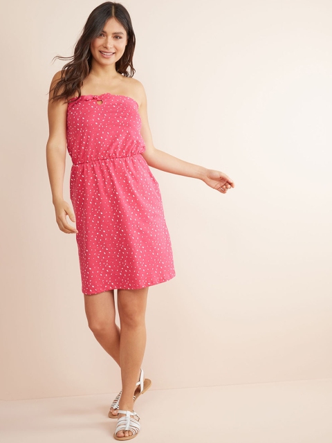 

next Women Pink Printed Strapless Blouson Dress
