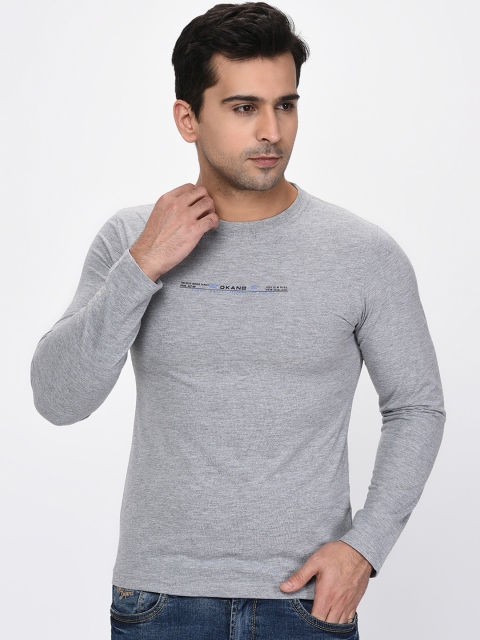 

Okane Men Grey Melange Solid Round Neck T-shirt