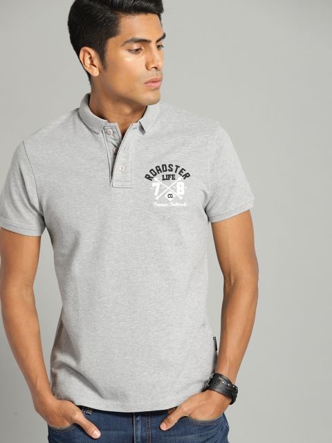 

Roadster Men Grey Solid Polo Collar T-shirt