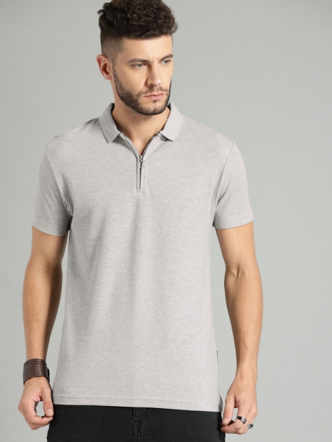 

Roadster Men Grey Solid Polo Collar T-shirt