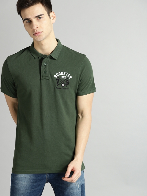

The Roadster Lifestyle Co Men Green Solid Polo Collar T-shirt