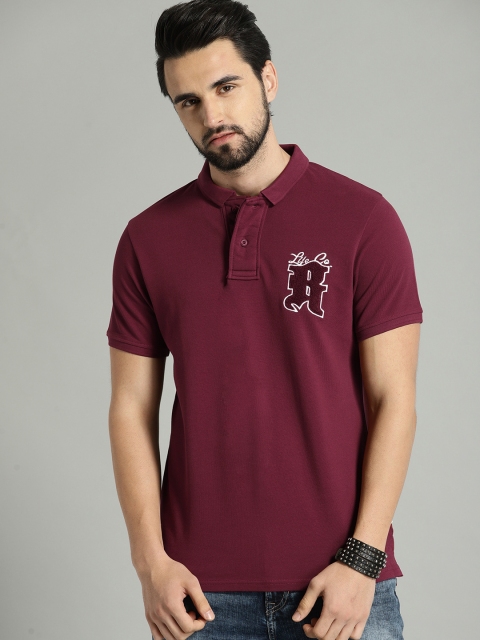 

The Roadster Lifestyle Co Men Maroon Solid Polo Collar Pure Cotton T-shirt