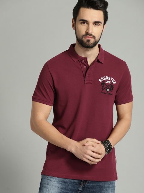 

Roadster Men Maroon Solid Polo T-shirt
