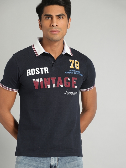 

Roadster Men Navy Blue Printed Polo Collar T-shirt