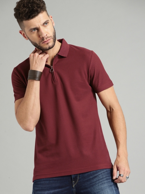 

Roadster Men Maroon Solid Polo Collar T-shirt