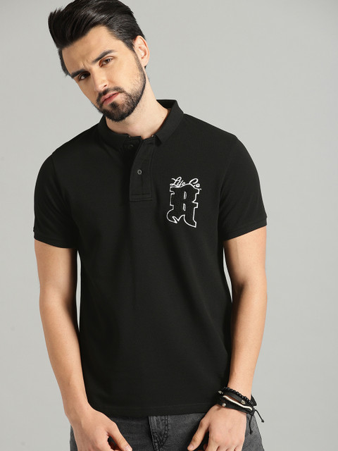 

Roadster Men Black Solid Polo Collar T-shirt