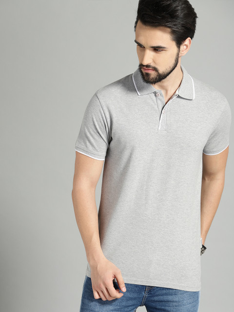 

Roadster Men Grey Melange Solid Polo Collar T-shirt