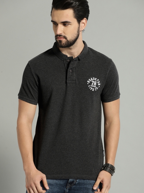 

Roadster Men Charcoal Grey Solid Polo Collar T-shirt