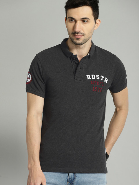 

Roadster Men Charcoal Grey Solid Polo Collar T-shirt