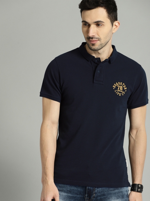 

Roadster Men Navy Blue Solid Polo Collar T-shirt