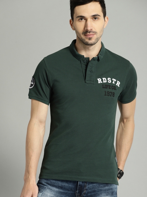 

The Roadster Lifestyle Co Men Green Solid Polo Collar Pure Cotton T-shirt