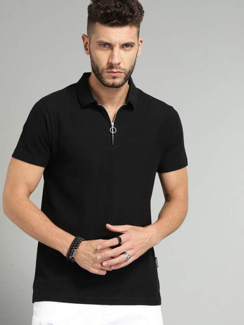 

Roadster Men Black Solid Polo Collar T-shirt