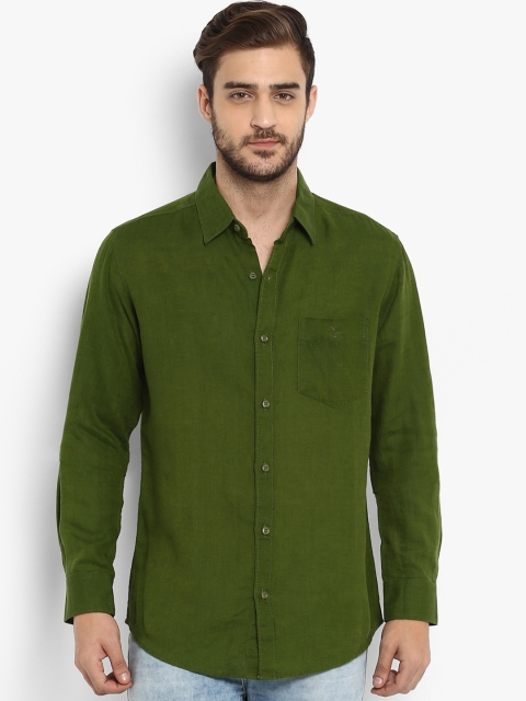 

Mufti Men Green Slim Fit Solid Casual Linen Shirt