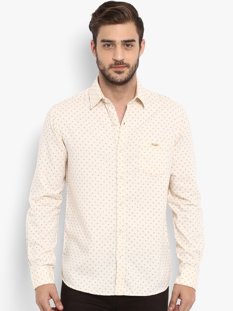 

Mufti Men Beige Slim Fit Printed Casual Shirt