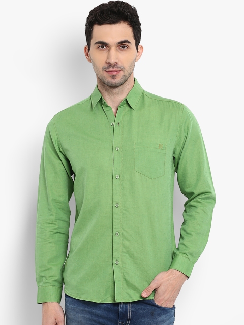 

Mufti Men Green Slim Fit Solid Casual Linen Shirt
