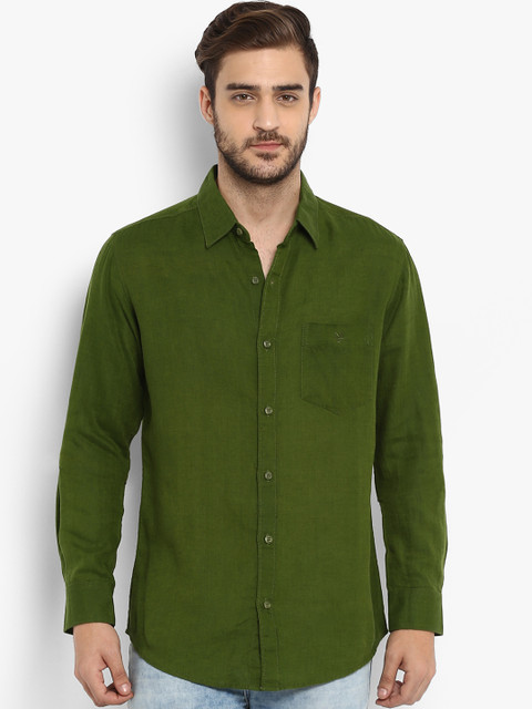 

Mufti Men Green Slim Fit Solid Casual Linen Shirt