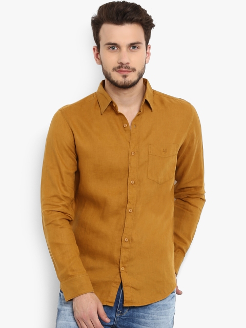 

Mufti Men Mustard Yellow Slim Fit Solid Casual Linen Shirt