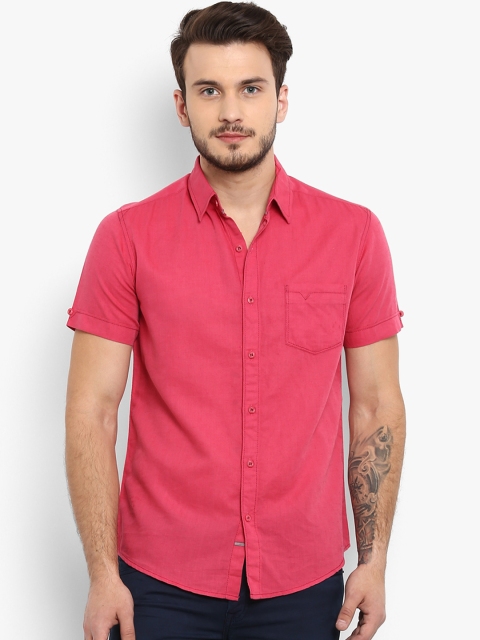 

Mufti Men Pink Slim Fit Solid Casual Linen Shirt