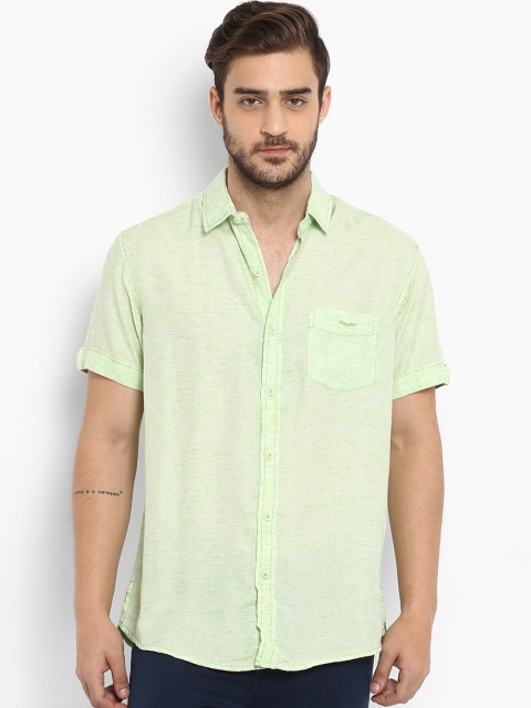 

Mufti Men Green Slim Fit Solid Casual Shirt