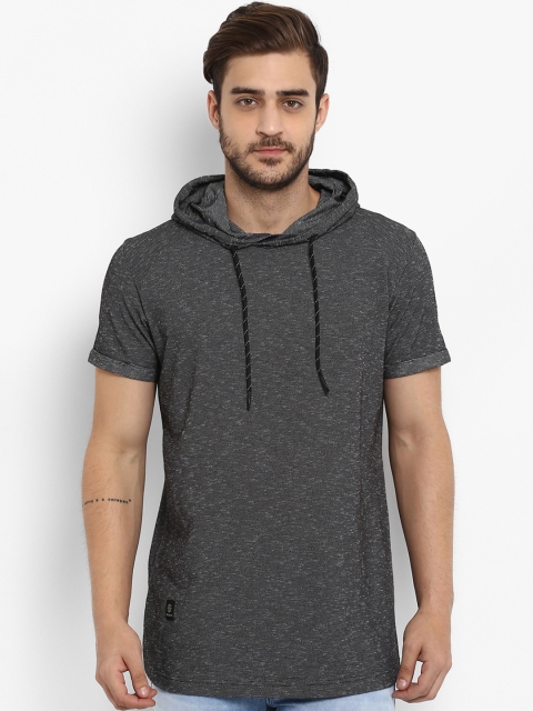 

Mufti Men Black Self Design Hood T-shirt