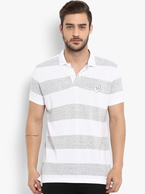 

Mufti Men White Striped Polo Collar T-shirt