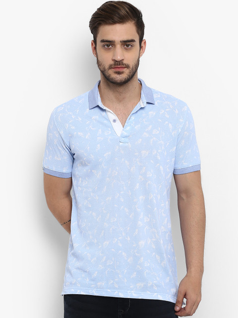 

Mufti Men Turquoise Blue Printed Polo Collar T-shirt