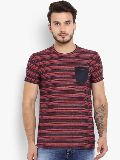 

Mufti Men Red Striped Round Neck T-shirt