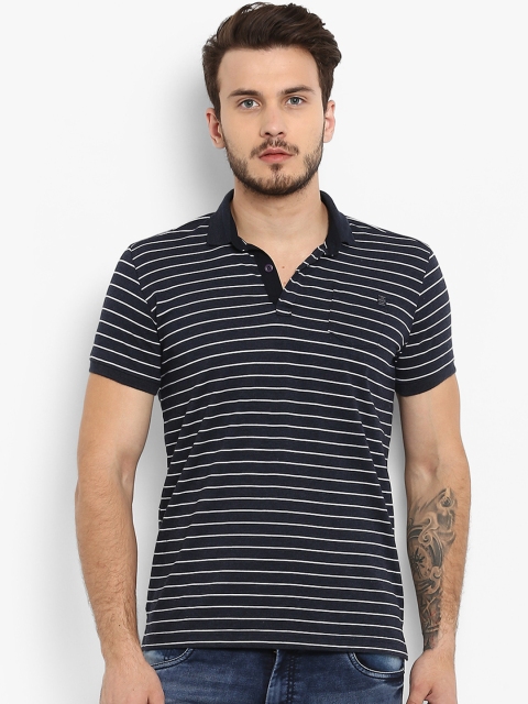 

Mufti Men Navy Blue Striped Polo Collar T-shirt