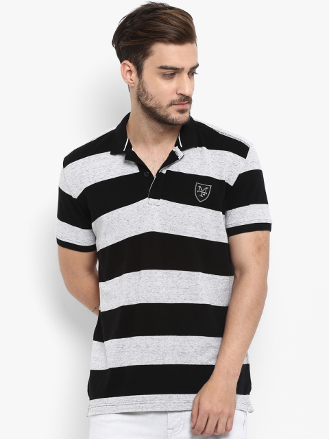 

Mufti Men Black Striped Polo Collar T-shirt