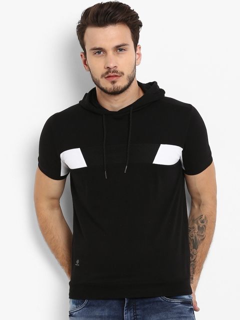 

Mufti Men Black Striped Hood T-shirt