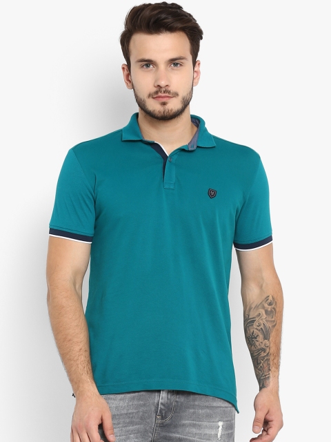 

Mufti Men Sea Green Solid Polo Collar T-shirt