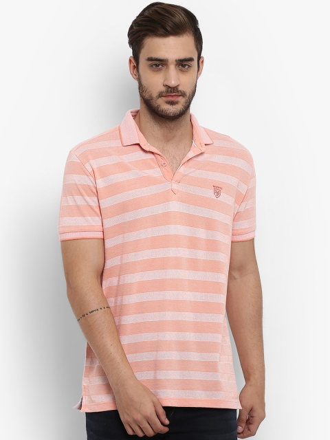 mufti-men-peach-coloured-striped-polo-collar-t-shirt