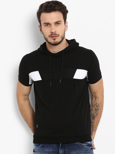 

Mufti Men Black Colourblocked Hood T-shirt