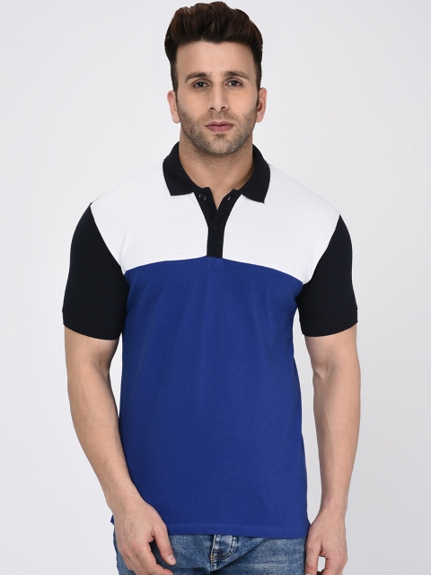 

WILD WEST Men Blue Colourblocked Polo Collar T-shirt