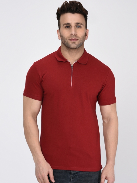 

WILD WEST Men Red Solid Polo Collar T-shirt