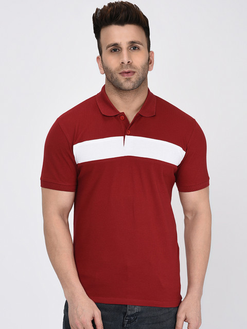 

WILD WEST Men Red Colourblocked Polo Collar T-shirt