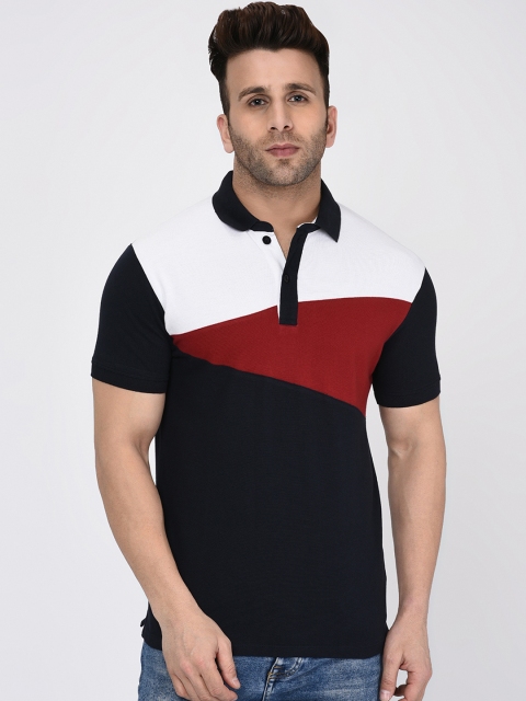 

WILD WEST Men Black Colourblocked Polo Collar T-shirt