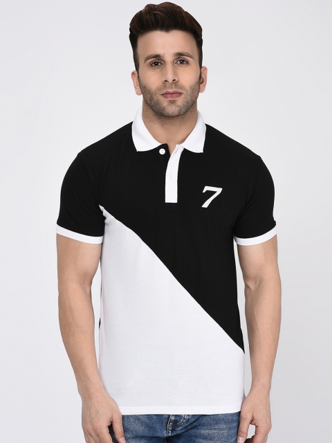 

WILD WEST Men Black Colourblocked Polo Collar T-shirt