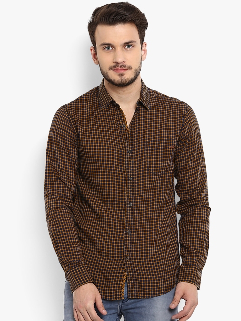 

Mufti Men Navy Blue & Yellow Slim Fit Checked Casual Shirt