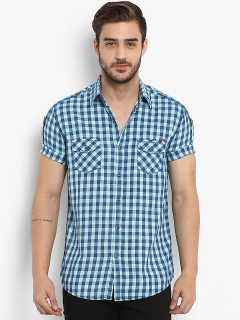 

Mufti Men Turquoise Blue Slim Fit Checked Casual Shirt