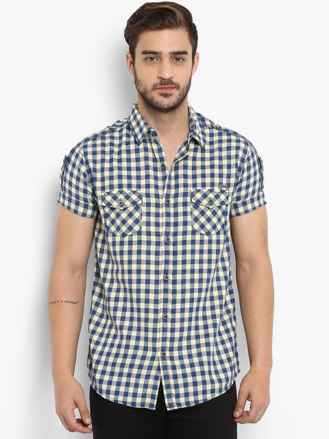 

Mufti Men Blue & Off-White Slim Fit Checked Casual Shirt