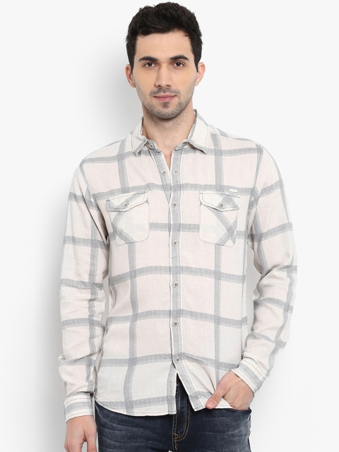 

Mufti Men Off-White & Grey Slim Fit Checked Casual Shirt
