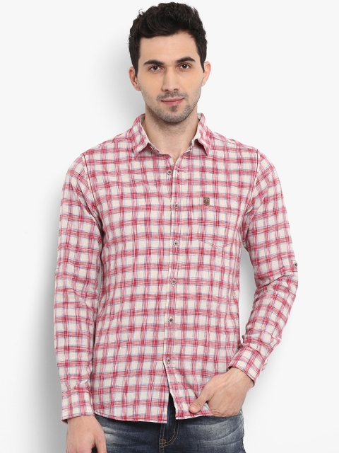 

Mufti Men Off-White & Red Slim Fit Checked Casual Shirt