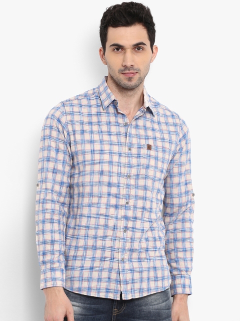 

Mufti Men Off-White & Blue Slim Fit Checked Casual Shirt