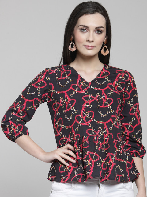

plusS Women Black Printed Top