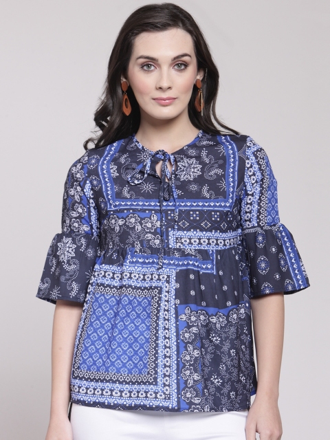 

plusS Women Blue Printed A-Line Top
