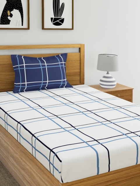 

Home Ecstasy White & Blue Geometric 140 TC Cotton 1 Single Bedsheet with 1 Pillow Covers