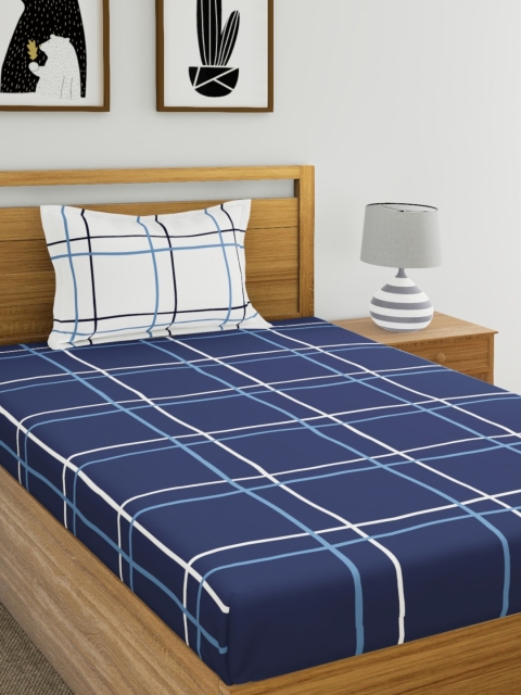 

Home Ecstasy Blue & Off-White Geometric 140 TC Cotton 1 Single Bedsheet with 1 Pillow Covers